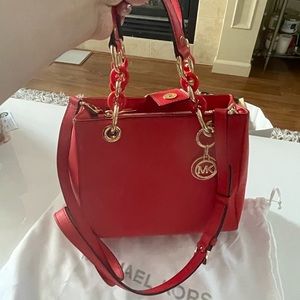 Michael Kors red chain tote shoulder strap bag